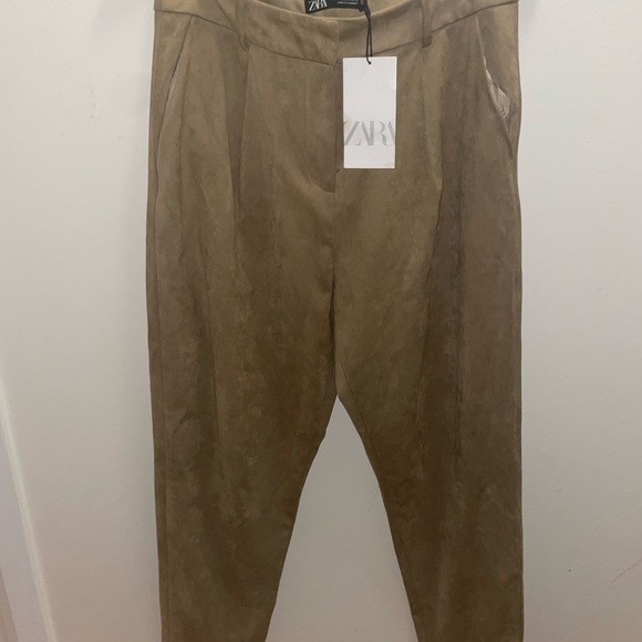 Zara BEIGE Faux Suede High Pants TROUSERS - Picture 4 of 12